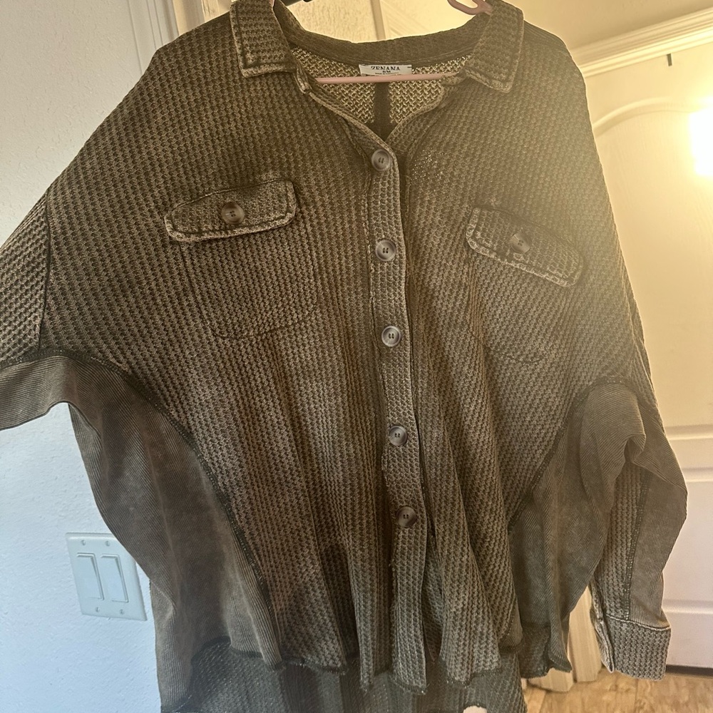 Zenana Outfitters Tan Waffle Knit Top